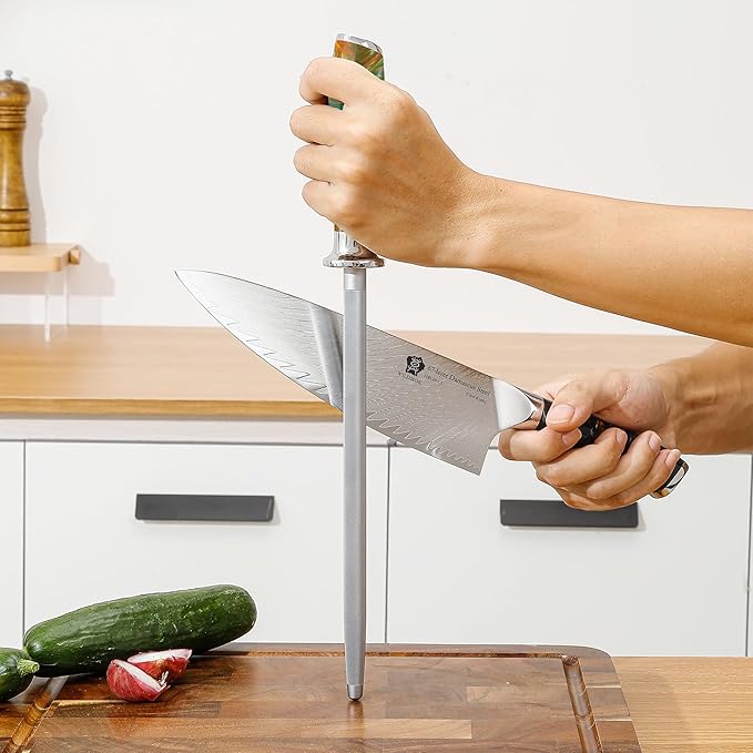 WILDMOK Sharpening Steel Rod, 9 Inch Kitchen Knife Sharpening Rod,Professional Honing Steel,High Carbon Stainless Steel Knife Sharpener