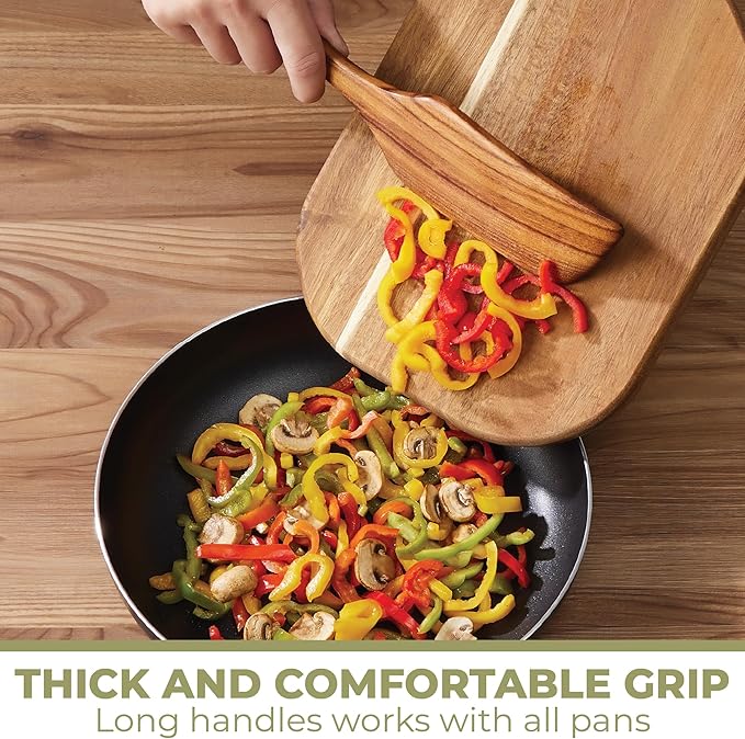 OOZi 6-Piece Acacia Wood Cooking Spatula Set – Flip, Stir & Serve Effortlessly with Turner, Tongs, Scraper & Stainless Holder