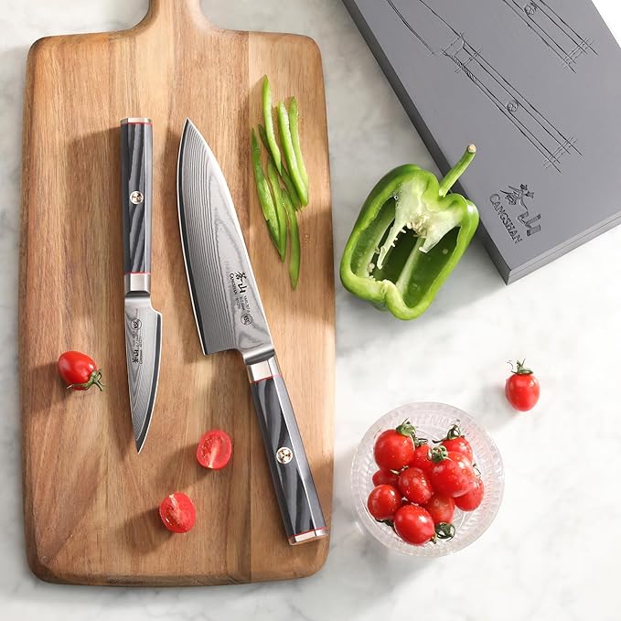 Cangshan YARI Series X-7 Damascus Steel Starter Knife Set With Ash Wood Box (2-Piece)