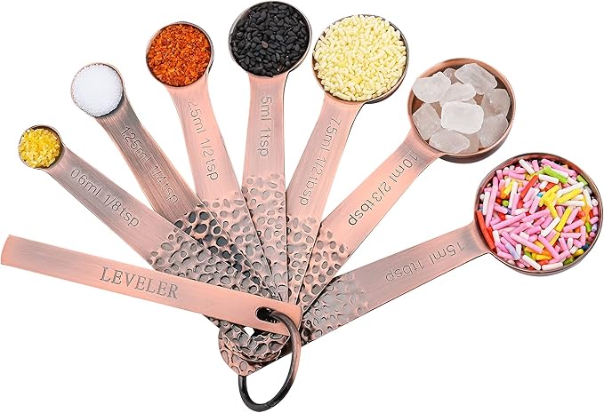 Copper Measuring Cups and Spoons Set 14, Stainless Steel Measuring Cups and Spoons set, Metal 6 Measure Cup and 7 Measure Spoon with 1 Leveler for Kitchen & Baking