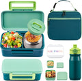 MAISON HUIS Bento Box for Kids with 8oz Soup Thermo, Insulated Lunch Bag & 17oz Water Bottle, 2-Compartment Bento Box with Built-In Ice Pack, Leak-Proof & BPA-Free (Green)