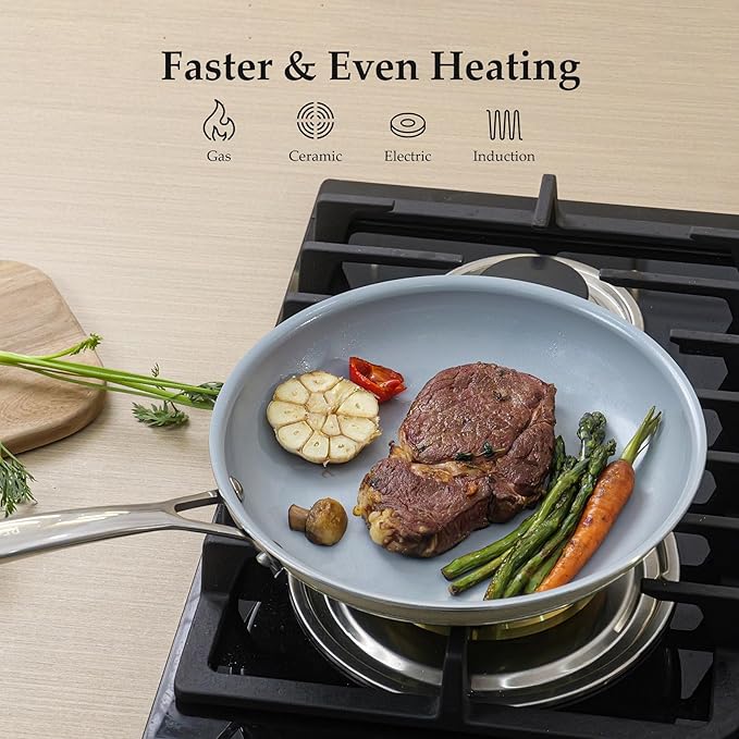 20CM Ceramic Frying Pan with Stainless Steel Handle - Perfect Non Stick Frying Pans for Steak & Non Stick Cooking-Ceramic Pans Frying Pan Trendy Kitchen Essential for Young Chefs(Cream White)
