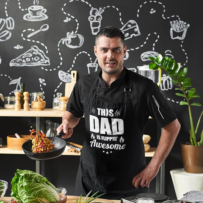 100% Cotton, Black Funny Aprons for Men, Dad, Husband - Birthday, Father’s Day Grilling Gifts for Papa, Husband.