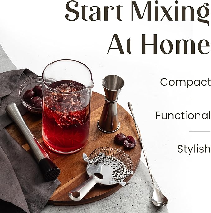 Mixology & Craft Cocktail Set - 8-Piece Bartender Kit with Mixing Glass Set, Japanese Jigger, Spoon, Muddler, and Strainer - Perfect for Old Fashioned Cocktails and Home Bars