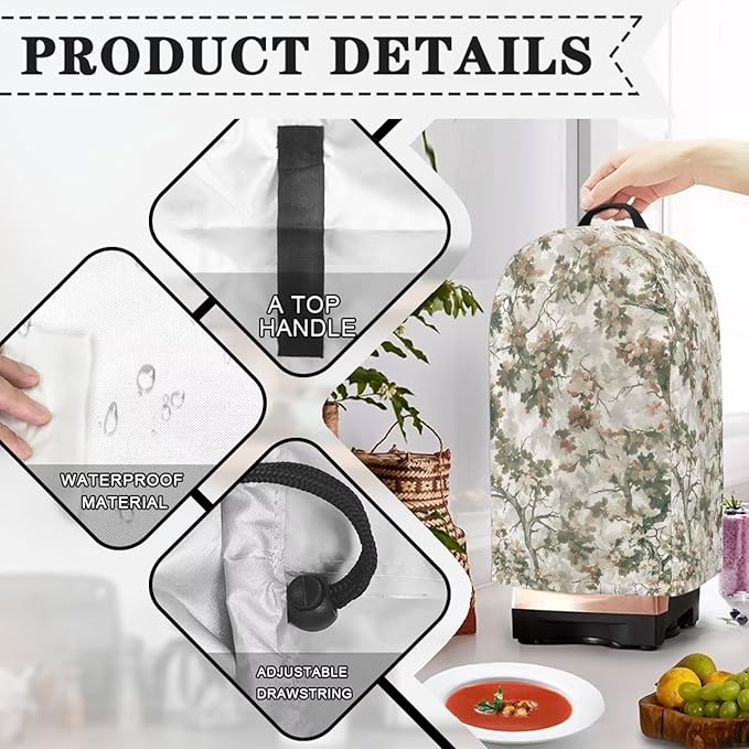 Vintage Floral Tree Coffee Machine Dust Cover Appliance Dust Covers Anti Fingerprint Polyester Dust Proof Blender Cover for Home Kitchen Blender Juicer Dust Cover