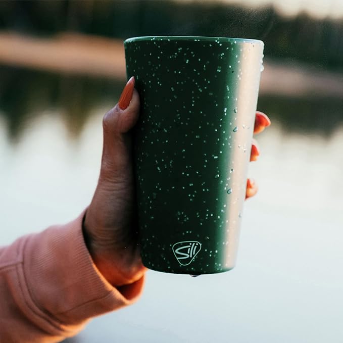 Silipint 16oz Silicone Pint Glass – Unbreakable, BPA-Free, Reusable Silicone Drinking Cup – Flexible, Dishwasher, Microwave & Freezer Safe – Stemless Glass for Coffee, Smoothies (Speckled Green)