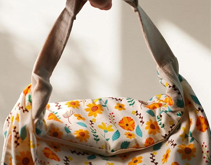 Reusable Beeswax Bread Bags for Homemade Bread Sourdough Loaf 17in x12.9in Large Beeswax Storage Bags farmhouse bread box Cotton Linen Bag 2 Pack Portable Bread Containers (Flower design)