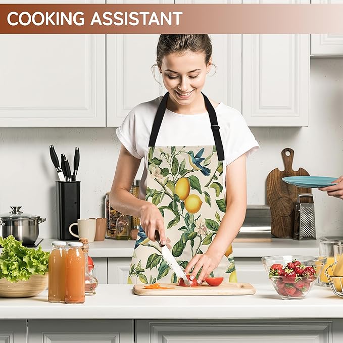 Cooking Apron for Women and Men,Adjustable Chef Bib Apron with 2 Pockets, Water and Oil Resistant for Kitchen Use