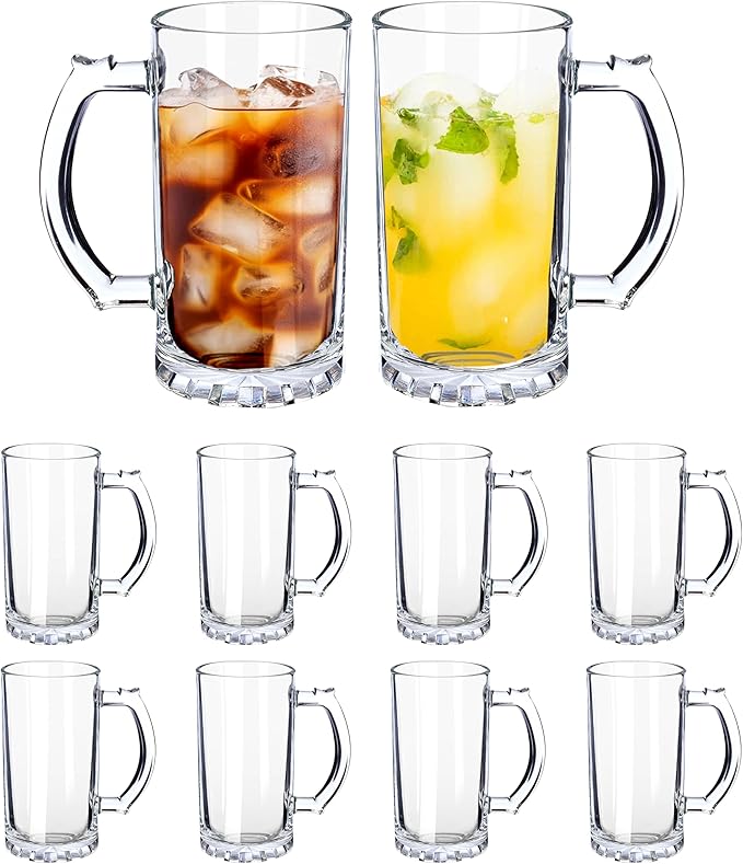 DISCOUNT PROMOS Glass Beer Mug 16 oz. Set of 10, Bulk Pack - Great for Wedding Favors, Groomsmen Gifts, Birthday Gifts - Clear Bottom Color