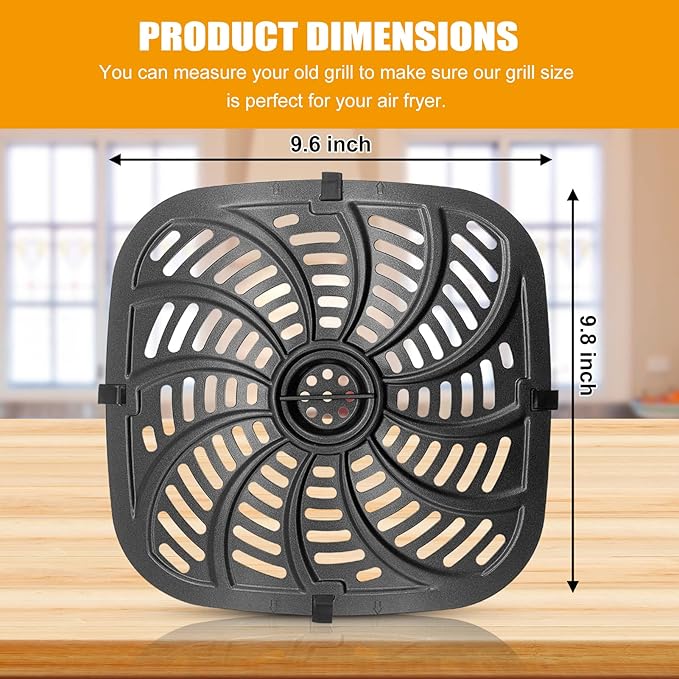Air Fryer Grill Pan for Chefman TurboTouch Easy View Air Fryer 8 QT, Food Grade Non-Stick Air fryer Accessories Replacement Tray Rack Parts Grill Crisper Plate with Rubber Bumpers, Dishwasher Safe