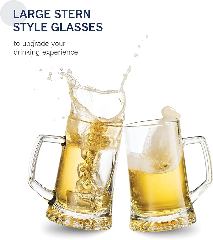 Bormioli Rocco 4-Pack Solid Heavy Large Beer Glasses with Handle - 17.1/4 Ounce Glass Steins, Traditional Beer Mug glasses Set, Perfect Coffee - Tea Glass, Everyday Drinking Glasses, Cocktail Glasses