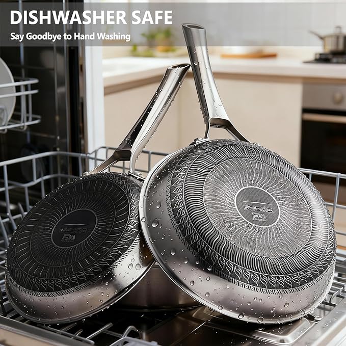 VINGLI 10 Pcs Non-Stick Cookware Set, Stainless Steel Pots and Pans Set with Lids, Non-Toxic Saute Sauce Pot, Soup Pot, Frying Pan, PFOA & PTFE Free, Compatible for All Cooktops