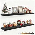 Fun Memories 48 Inch Deep Floating Shelves for Wall, 2 Pack of Long Wall Mounted Wood Shelves with Invisible Brackets for Bathroom, Bedroom, Living Room, Kitchen Decor and Storage, Black