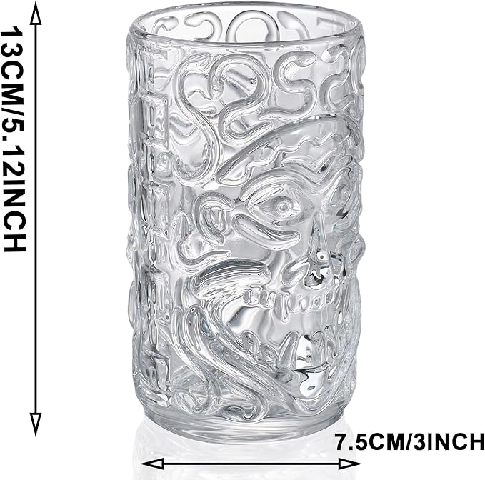 6-Pack 14.5oz Clear Tiki Glasses Cups for Cocktails Glass Drinking Set Crystal Glass Tumbler - for Water, Juice, Beer, Cocktails, Mojito, Wine and Whiskey, Bar Glassware