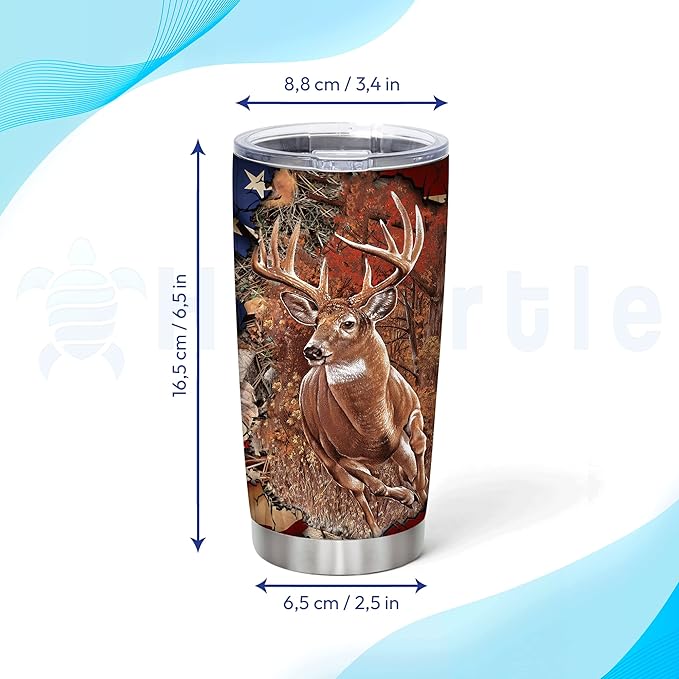 Hyturtle Personalized Hunting Gifts For Men - Deer Hunting Camo Tumbler 20Oz Travel Coffee Stainless Steel - Fathers Day Hunting Gift For Dad, Him, Boy, Husband, Hunters From Son, Wife On Birthday