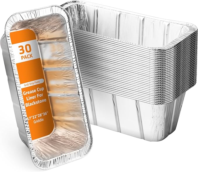 30 Pack Grease Cup Liners for Blackstone Griddle Accessories, Aluminum Foil Drip Pan Grill Grease Tray Liner Grease Catcher Cup Liner for 17, 22, 28 & 36 inches Griddle (30 Pack)