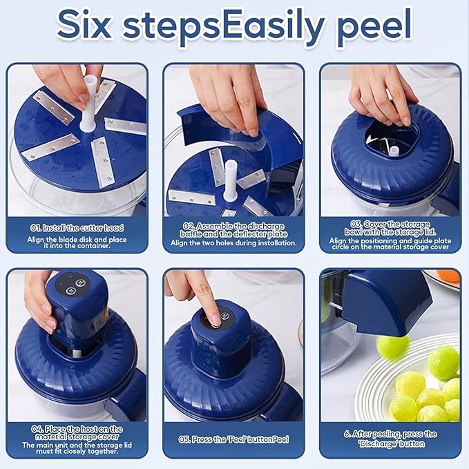 Large Size Electric Grape Peeler Machine, Automatic Multi-Functional Garlic Peeler Machine for Fruit, Tomato, Cherry, Potato, and Vegetables Efficient Kitchen Gadgets, Blue