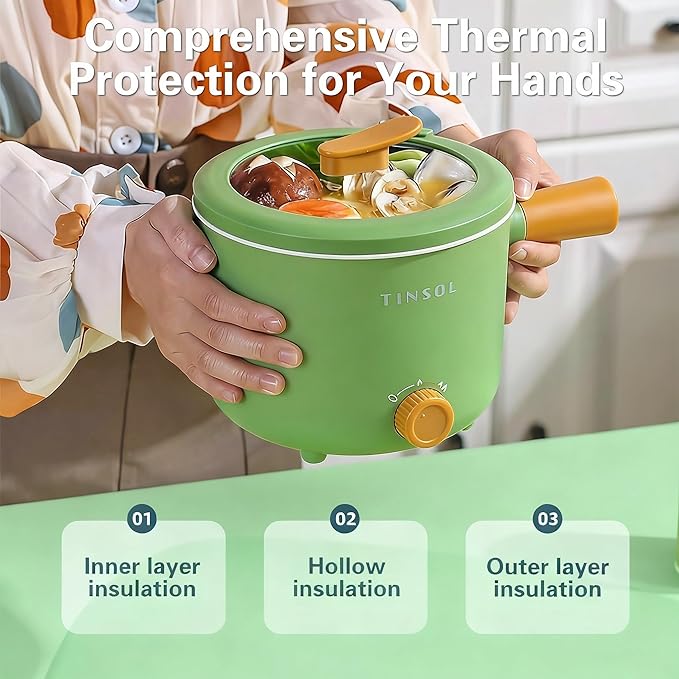 2L Multi-Function Electric Pot, Portable Mini Rice Cooker, 600W Non-Stick Sauté Pan, Two-Speed Adjustable Hot Pot Electric Suitable for Steak, Eggs, Fried Rice, Pasta, Mushroom Soup