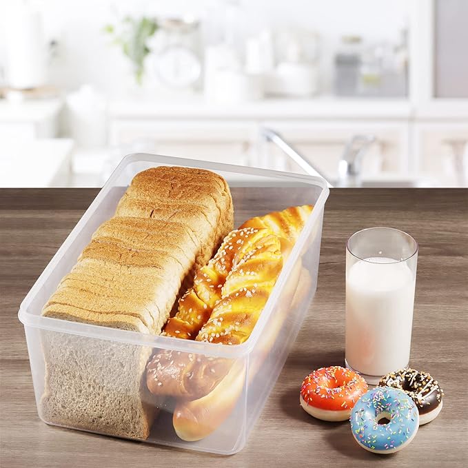 Tiawudi 2 Pack Large Bread Box for Kitchen Countertop, Airtight Bread Storage Container for Homemade Bread and Bakery Loaf, Plastic Bread Keeper, 11.6 Qt / 11L Each
