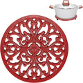 Sumnacon Cast Iron Trivet 6.7 Inch Iron Trivet for Hot Dish Pot Pan Plate Teapot,Heat Resistant Cast Iron Trivets with Rubber Feets for Kitchen Dining Table Cooktop Stove,Retro Red