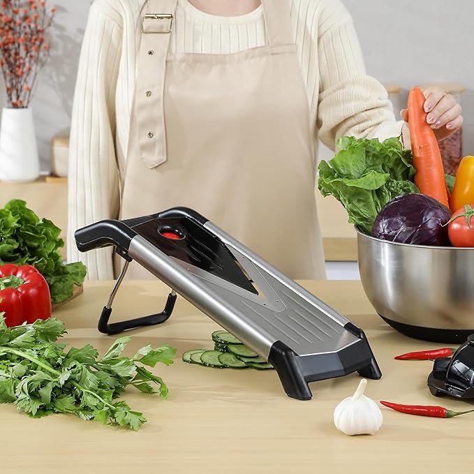 Supernal 5-in-1 Adjustable Mandoline Slicer for Kitchen,Stainless Steel Vegetable Cutter with Cut-Resistant Gloves,Safe & Durable Mandolin Slicer for Potato,Tomato,Carrot,Onion,and More