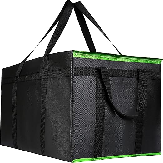 2 Pack XXXL-Large Insulated Grocery Shopping Bags, Green, Reusable Bag,Thermal Zipper,Collapsible,Tote,Cooler,Food Transport hot and Cold,Camping,Recycled Material delivery Groceries