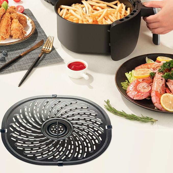 7QT Air Fryer Grill Pan Replacement Parts for PowerXL Gowise Air Fryers, 7QT Upgraded Grill Crisper Plate Tray Rack Grid Shelf with Rubber Bumpers for PowerXL, Non-stick, Dishwasher Safe