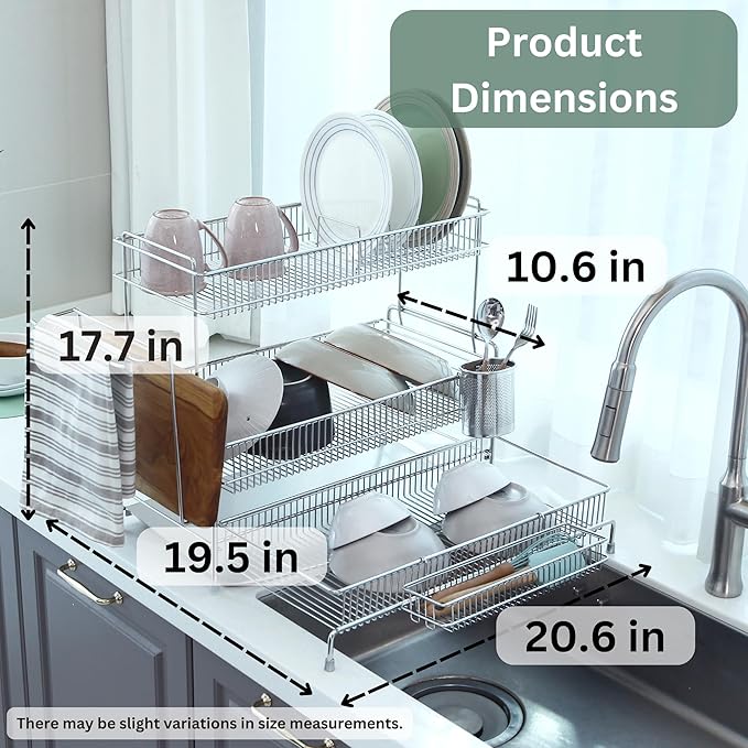 Ergo Edge Dish Rack (Stainless Steel, 17.7" H x 20.6" W x 10.6–19.5" D)