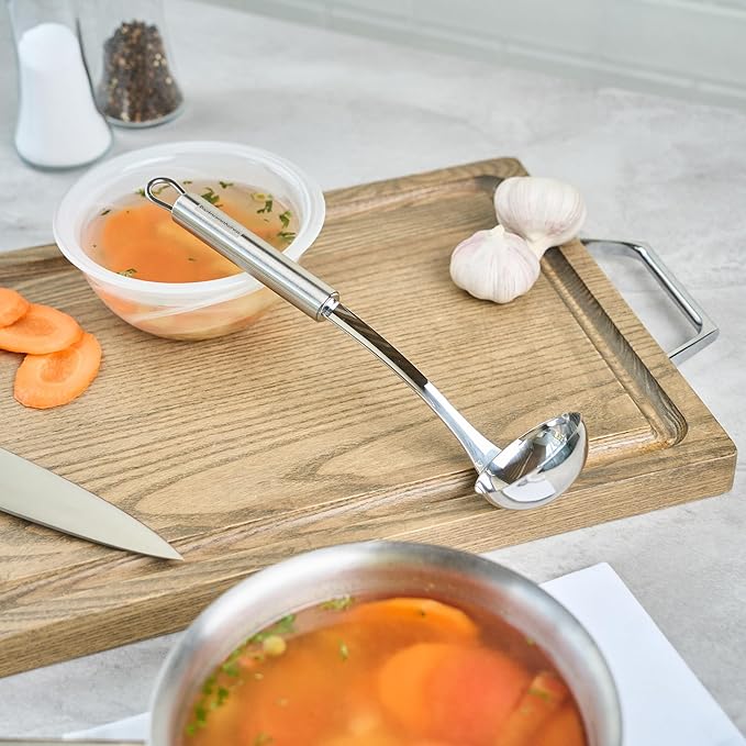Ladle 1 Pack 10.6 Inch Sauce Ladle with Deep Bowl Ergonomic Handle Precision Pouring Durable Stainless Steel Silver Utensil For Sauces, Gravies, Buffet Use