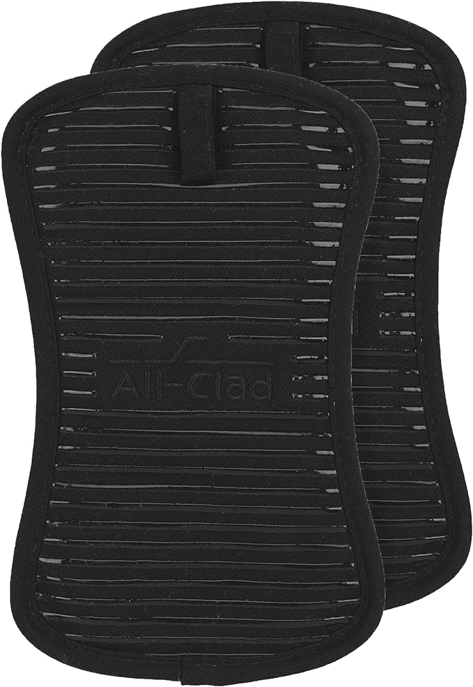 All-Clad Premium Pot Holder & Hot Pad: Heat Resistant to 500 Degrees - 100% Cotton, 10""x6.25"" Hot Pad for Kitchen and Barbeque, (2-Pack), Black