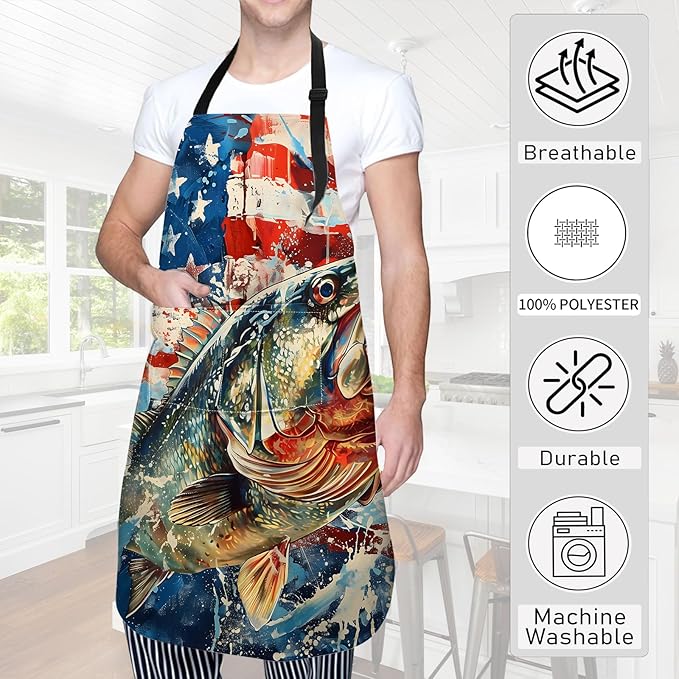 Fishing Apron,Oxford Fabric Adjustable Kitchen Apron with 2 Pockets,Waterproof Cooking Aprons for Men Women Mom Wife Dad,Ideal Gifts for Coffee House,Shop,Baking,BBQ,Housewarming,28x33in
