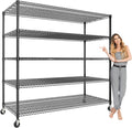 GAOMON 59" W Storage Shelves 86.2" H Heavy Duty Garage Shelving Units with Wheels, 5-Tiers Wire Shelving Rack Metal Storage Shelves for Garage Pantry Kitchen Commercial Industrial, 3300LBS Capacity