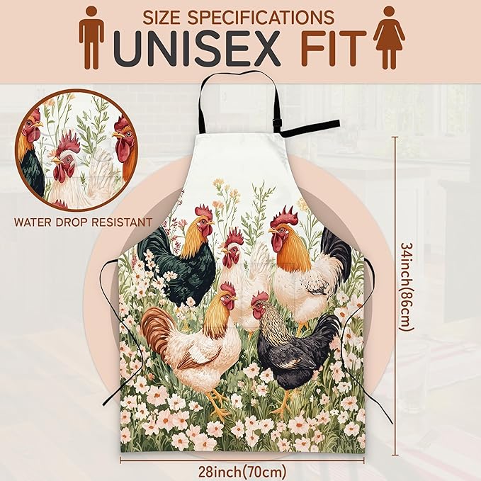 Kitchen Apron with Pocket,Waterproof Adjustable Neck and Long Ties, Cooking Baking Gardening Painting Apron for Women