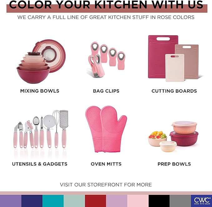 COOK WITH COLOR Kitchen Gadget Set Copper Plated Stainless Steel Utensils with Soft Touch Handles, Copper Pink, 10 Pieces