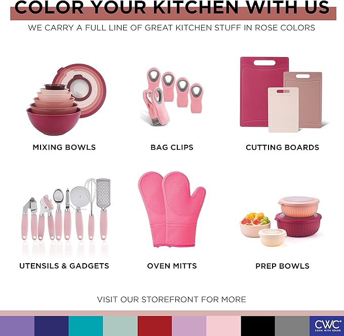 COOK WITH COLOR Nesting Bowls with Measuring Cups Colander and Sifter Set - Includes Mixing Bowls, Colander, Sifter and Measuring Cups, Rose, 8 Pc Bowl