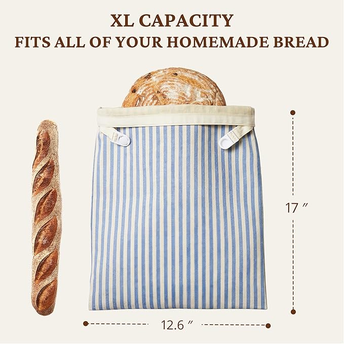 BRONYPRO Reusable Beeswax and Cotton Bread Bags, 2-Pack Waxed Bread Bags for Homemade Bread & Sourdough, Sustainable Sourdough Loaf Storage to Lock in Freshness, Large 17x12.6in, Blue
