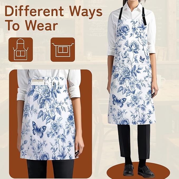 Cooking Aprons for Men and Women,Adjustable Bib Chef Apron with 2 Pockets, Soft and Durability Kitchen Apron