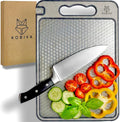 Scratch Resistant 304 Stainless Steel Cutting Board for Kitchen | Dishwasher Safe Large Double-Sided Chopping Board, Knife Sharpener & Garlic Mincer | Easy to Clean 14.5X11