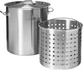 GasOne Stainless Steel Stockpot with Basket – 100qt Stock Pot with Lid and Reinforced Bottom – Heavy-Duty Cooking Pot for Deep Frying, Turkey Frying, Beer Brewing, Soup, Seafood Boil – Satin Finish