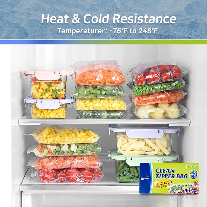 CLEANWRAP Food Storage Roll Bags (13.78 * 17.71-500 PCS) + Zipper Bag (Medium 90 Bags) | Food Plastic Bags, Mini Plastic Bags, Plastic Bread Bags, Roll Plastic Bags, Plastic Produce Bag