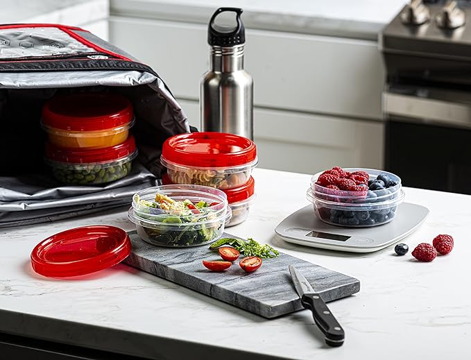 (8 Ounce 10 Pack) Twist cap Containers Clear Bottom With Red Top Screw on Lids Twist Top Food Storage Freezer Containers