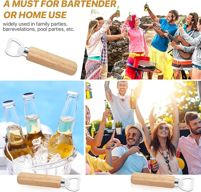 20 Pcs Wooden Bottle Opener, Stainless Steel Wood Handheld Beer Opener, Funny Bartender Bottle Opener for Groomsmen Gifts, Idea for Home Kitchen Wedding Party Bar Restaurant