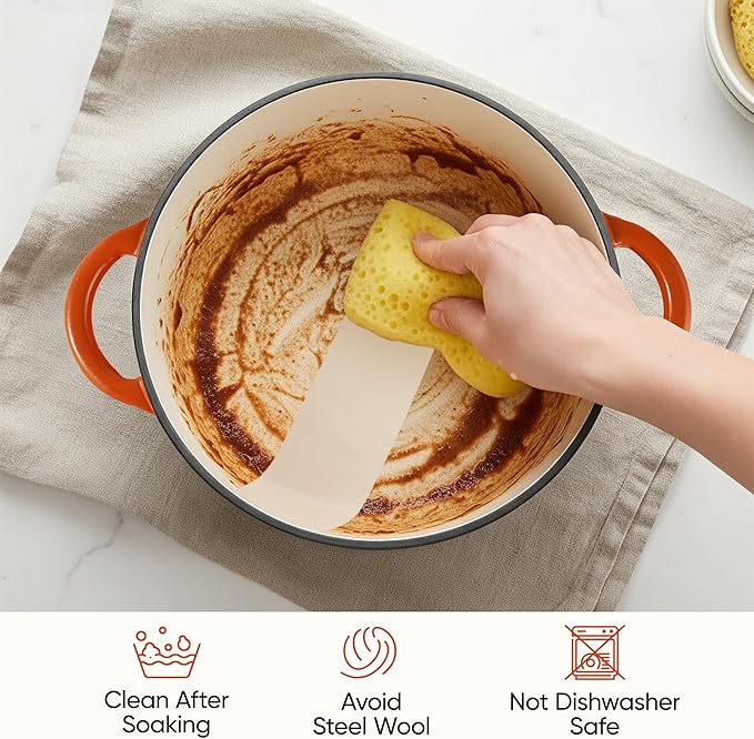6.5 Quart Dutch Oven Pot with Lid, Non Stick Enameled Cast Iron Dutch Oven for Bread Baking, Heavy-Duty, Oven Safe Ceramic Cookware Up to 500°F for Baking, Braising, Stews, Roasting, Orange
