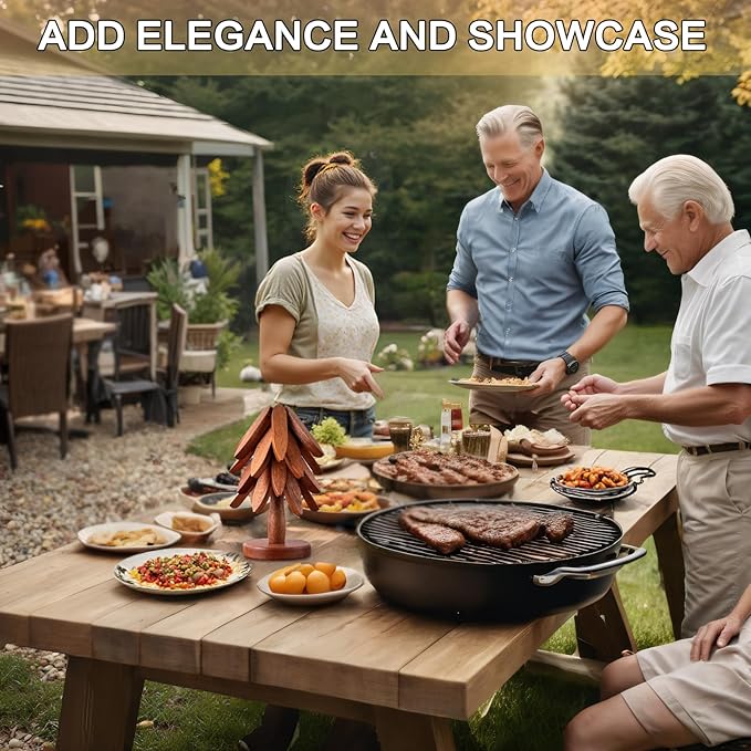 Wooden Trivets for Hot Dishes, Tree Shape Trivet Set, 4 Walnut Wood + 1 Stand stored Like a Christmas Tree,Foldable Kitchen Wooden Trivet,for Hot Dishes、Pot、Bowl、Teapot、Hot Pot Holder(Walnut Wood)