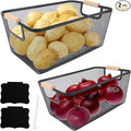 Potato and Onion Storage Bin, 2 Set Potato Bin Storage and Onion Container with Wooden Handle, Pantry Kitchen Organization and Storage, Metal Mesh Baskets for Fruit, Vegetable, Produce-Black