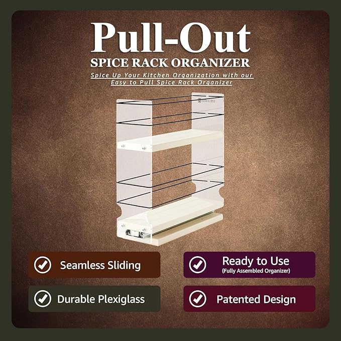Vertical Spice - Sliding Spice Rack Organizer for Cabinets - Pull Out Shelves for Upper Kitchen Cabinets - Cabinet Organizer/Storage - 2 Tiers - 3.45" x 10.75" x 10.6" (Cream, Partially Assembled)