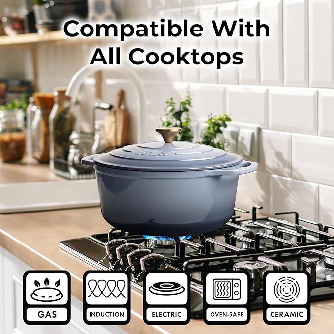 Zulay Kitchen 6 Quart Enameled Cast Iron Dutch Oven Pot with Lid – Premium Durability & Oven Safe up to 500°F – Heavy Duty Cookware Perfect for Bread Baking, Stews, Braising & Roasting - Aquamarine