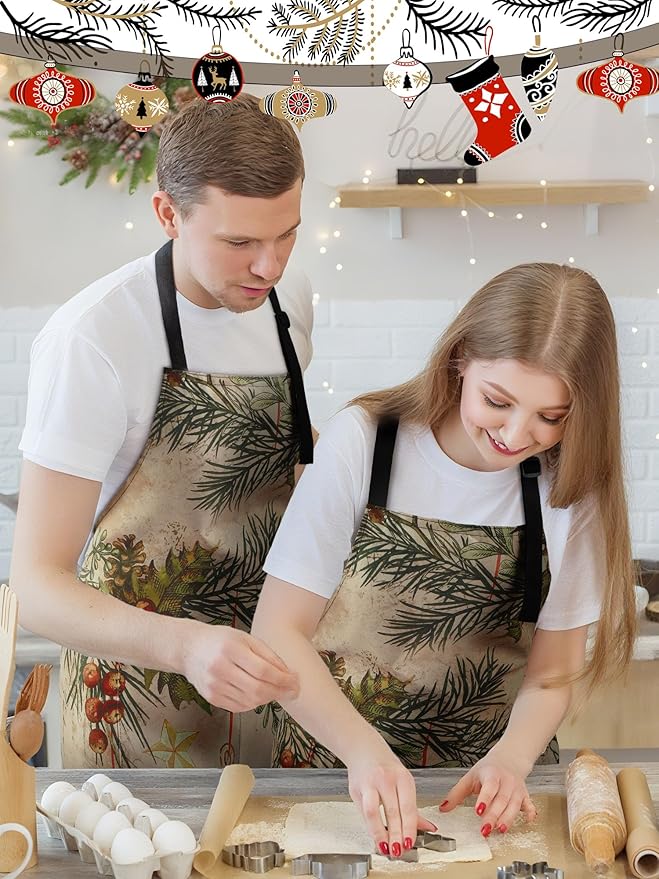 6 Pcs Christmas Aprons for Women Xmas Tree Aprons with Pockets Vintage Adjustable Baking Supplies for Adults