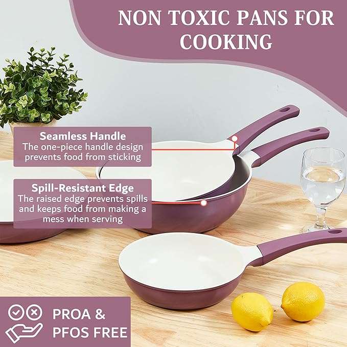 UPIT Non Stick Ceramic Frying Pan Skillet | Scratch-Resistant PFOA & PFOS Free Non Toxic Pan for Cooking | Compatible with Induction, Gas & Electric Stovetops (10 IN)
