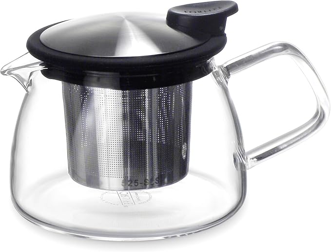 Forlife Bell Glass Teapot with Basket Infuser, 14-Ounce/430ml, Black Graphite